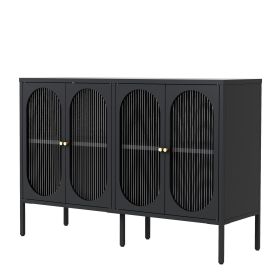 Metal Sideboard Cabinet with 4 Glass Door, Steel Locker Sideboard Buffet Cabinet, Sideboard Buffet Cabinet with 4 Doors, Kitchen Storage Cabinet