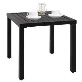 19x19 Inch Black Metal Patio Side Table with Adjustable Foot Pads Outdoor Square End Table Weather Resistant Iron Accent Table for Balcony Garden